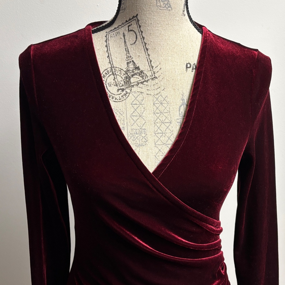 SHEIN Burgundy Velvet Long Sleeve Dress - Picture 10 of 16